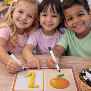 Prancha de massinha numerais e frutas