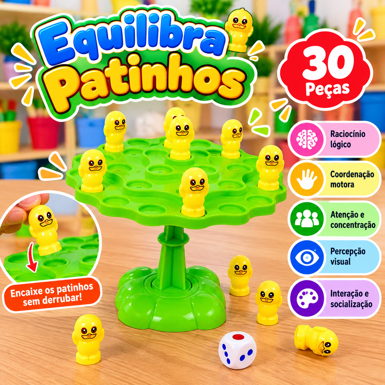 Jogo Equilibra Patinhos – 30 Peças 🐥💚