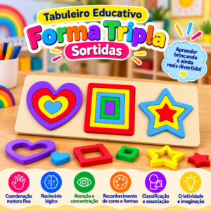 Tabuleiro Educativo Forma Tripla 🧩🌈