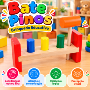 Brinquedo Educativo Bate Pinos Colorido 🔨🌈