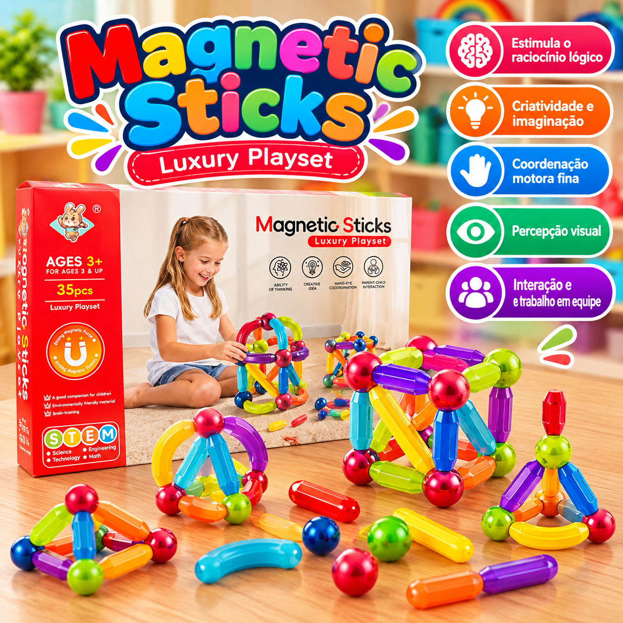 Magnetic Sticks – Jogo de Construção Magnético