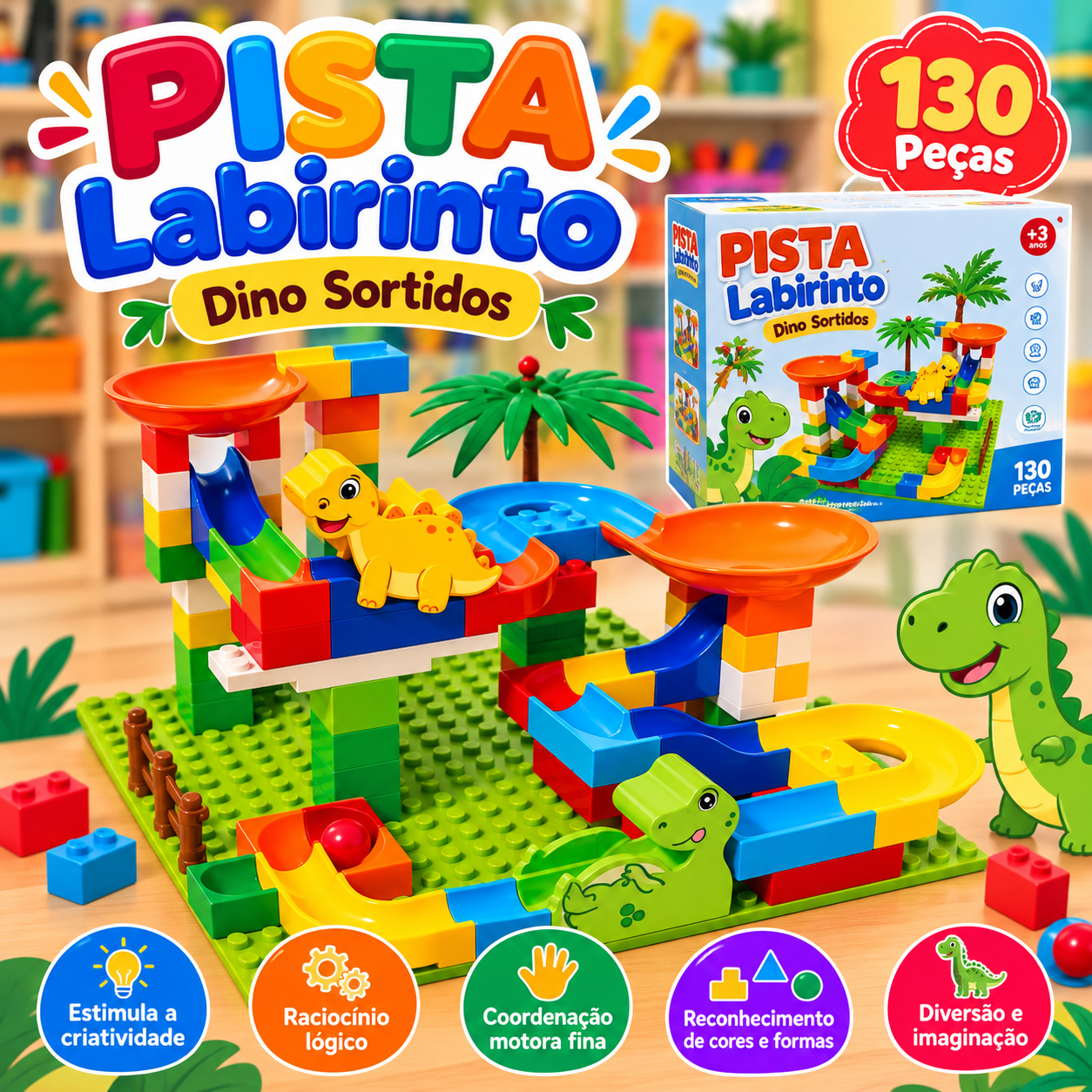 🦖🌈 Pista Labirinto Dino – 130 Peças