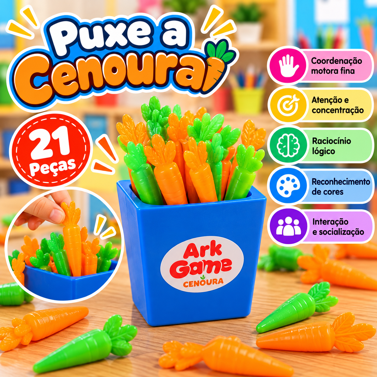 Jogo Puxe a Cenoura – 21 Peças 🥕🌈