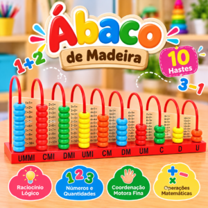 🧮🌈 Ábaco de Madeira – 10 Hastes