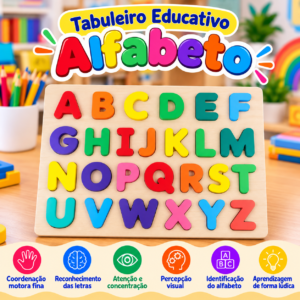 Tabuleiro Educativo 26 Peças – Alfabeto de Madeira 🔤🌈