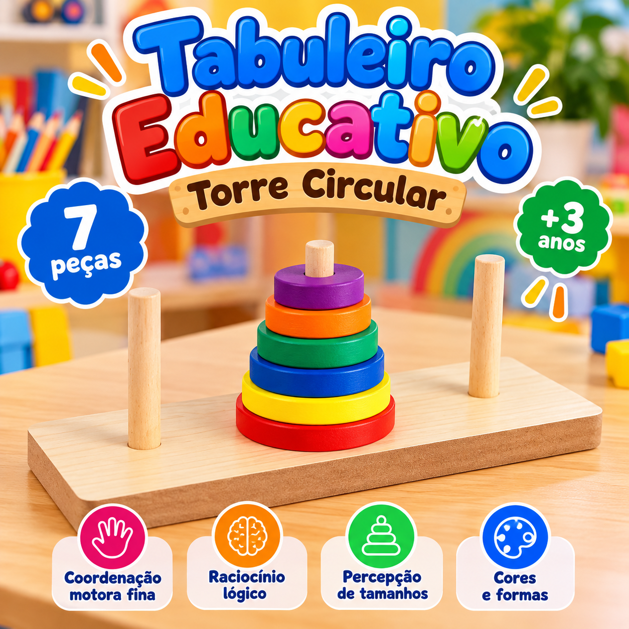 Tabuleiro Educativo – Torre Circular 🧩🌈