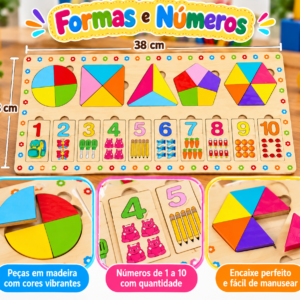 🧩🌈 Tabuleiro Educativo de Madeira – Formas e Números