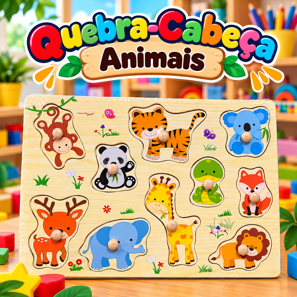Quebra-Cabeça Animais- encaixe 1 🐯🦁🦒