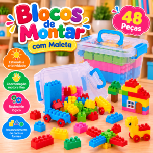 🧩🌈 Blocos de Montar – 48 Peças com Maleta