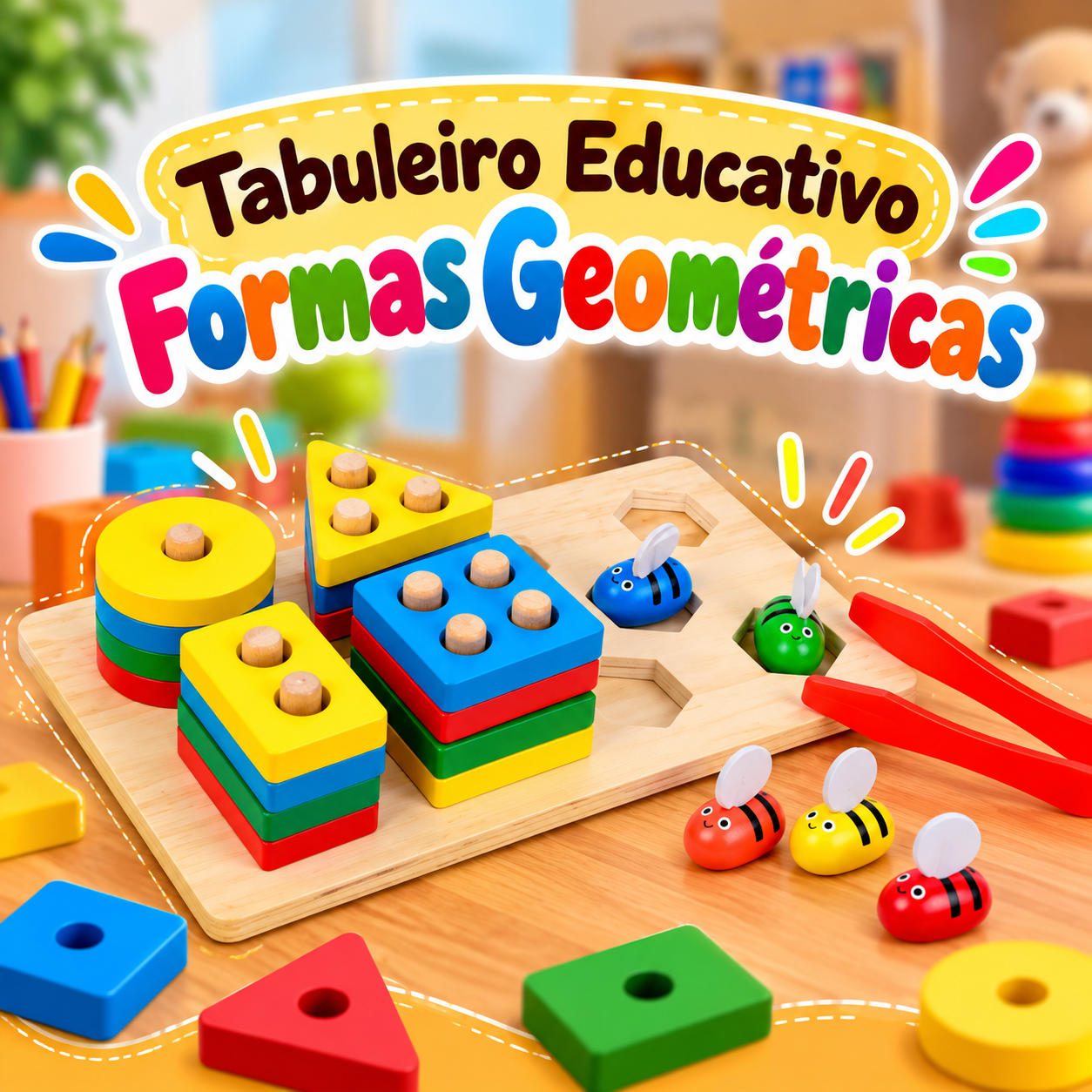 🧩🌈 Tabuleiro Educativo – Formas Geométricas e abelhinha